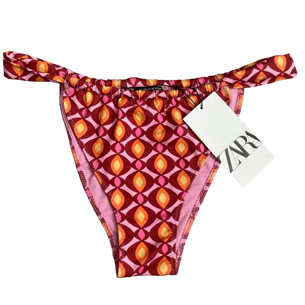Zara 70s Style Geometric Print High Leg Bikini Bottoms Retro Mod Swim XL NWT